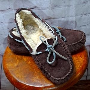 UGG Brown Dakota Moccasins With Blue Leather Ties